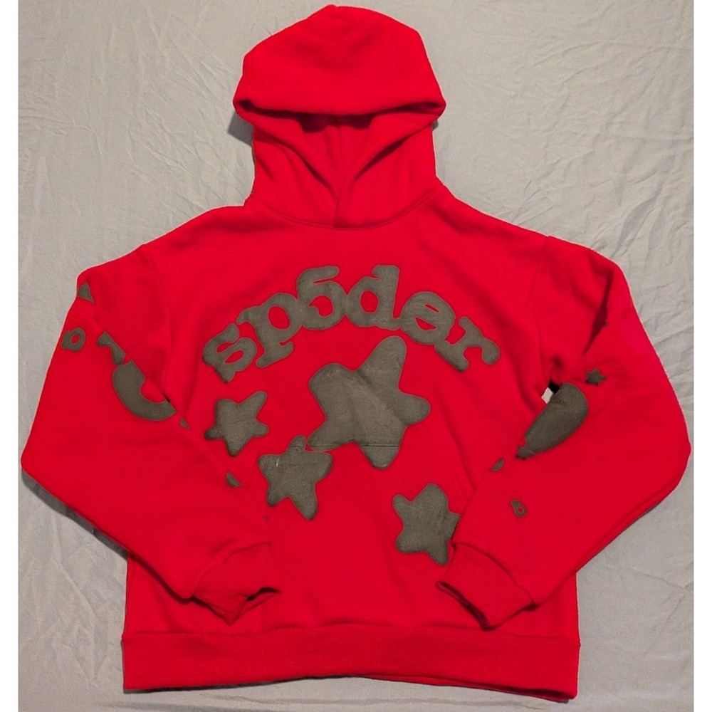 Sp5der Red Beluga Hoodie Small Grunge Black Web Star Graphic Pullover Mens